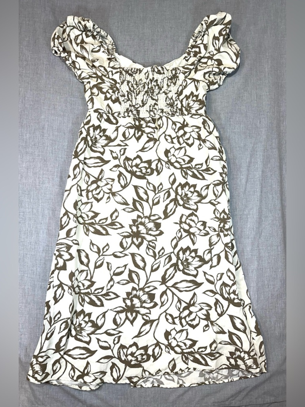 Sweet Wanderer White Midi Dress with Brown Floral Print - Picture 2 of 11